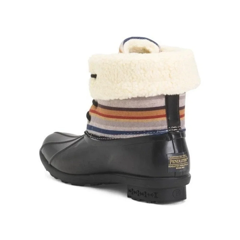 Pendleton Bridger Stripe Mid Duck‎ Waterproof Boots Women  Sz 8  Black Striped